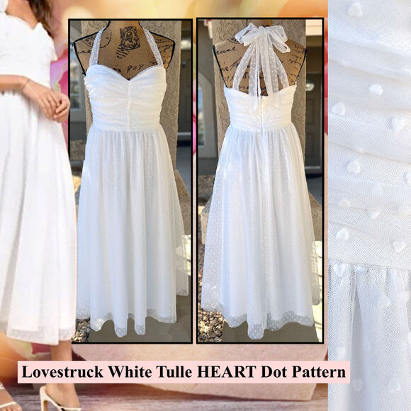 Lulus Dresses & Skirts - Lulus White Tulle Heart Dot Tie-Strap Luxe and Lovestruck Midi Dress Size S